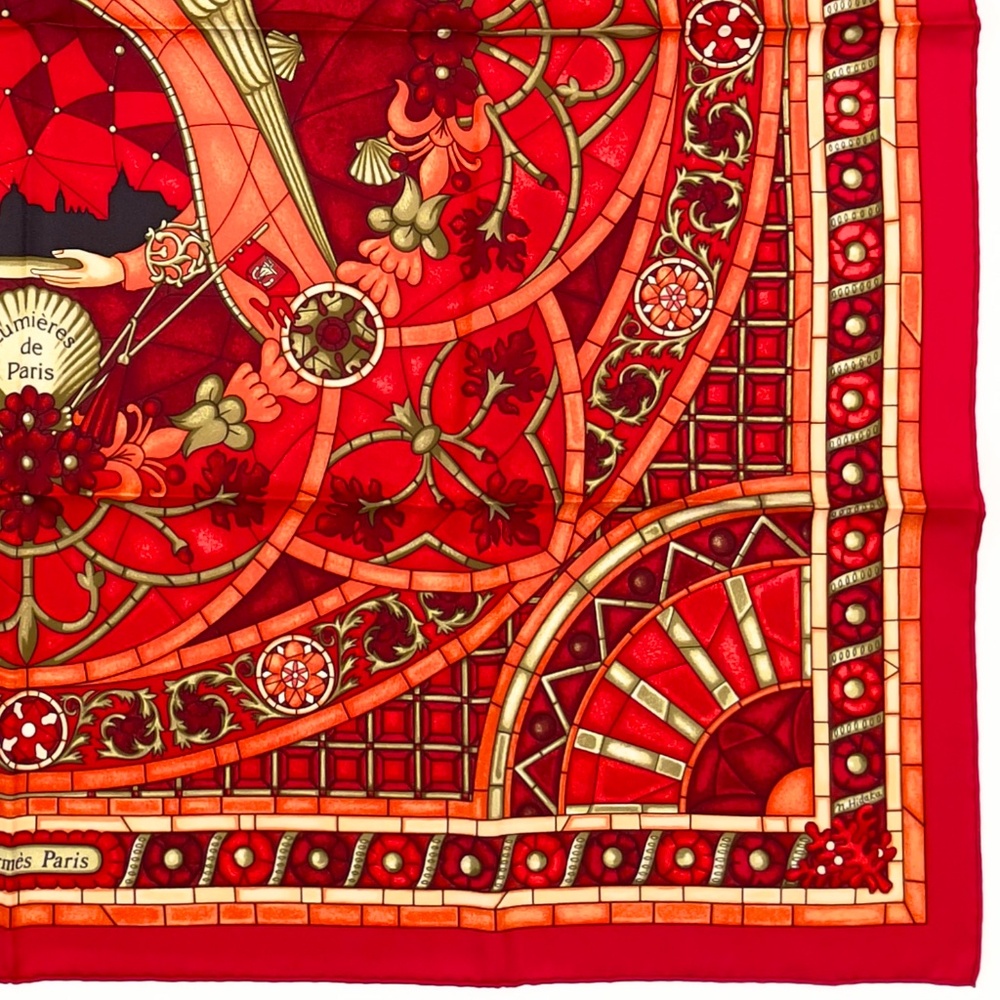 RARE! NOWT Hermes Scarf "Lumbers de Paris" in Red - Picture 10 of 13